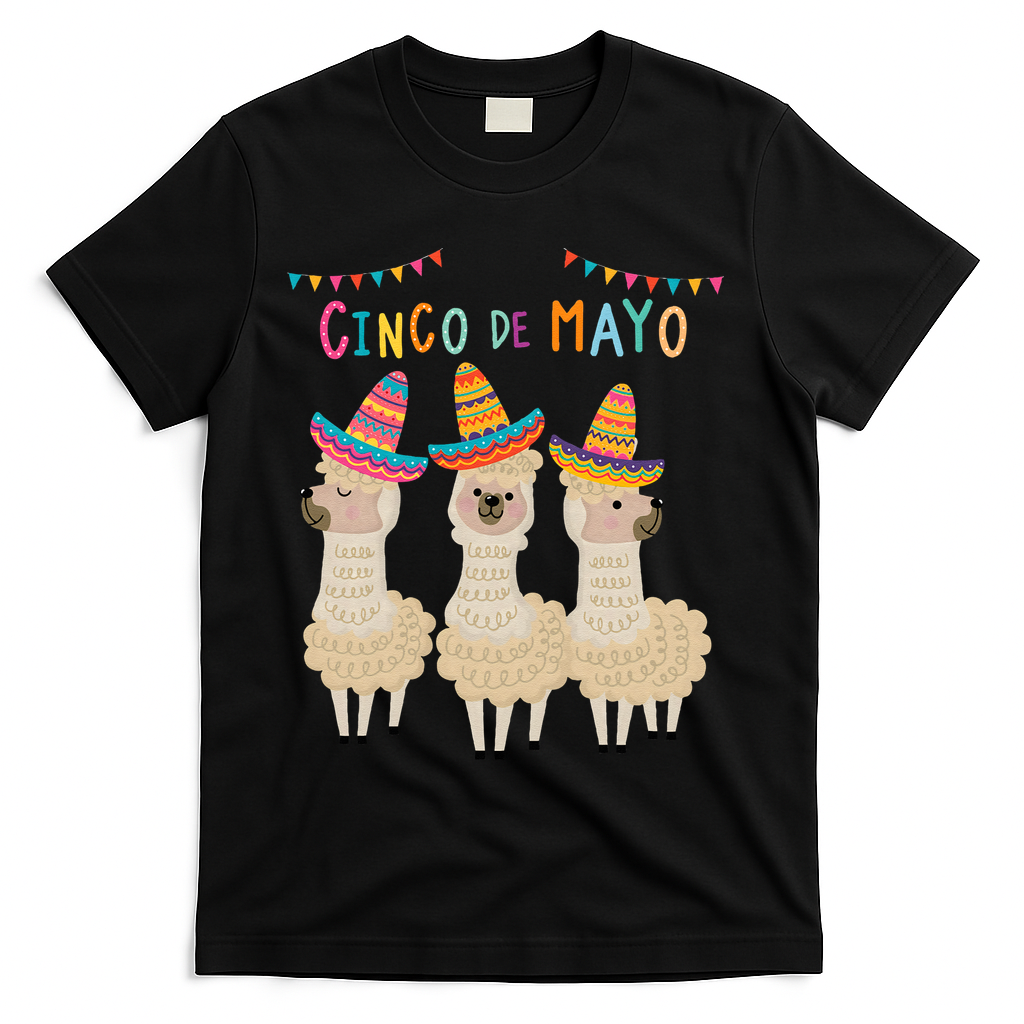 Cinco De Mayo Llama Fiesta T-Shirt - Black
