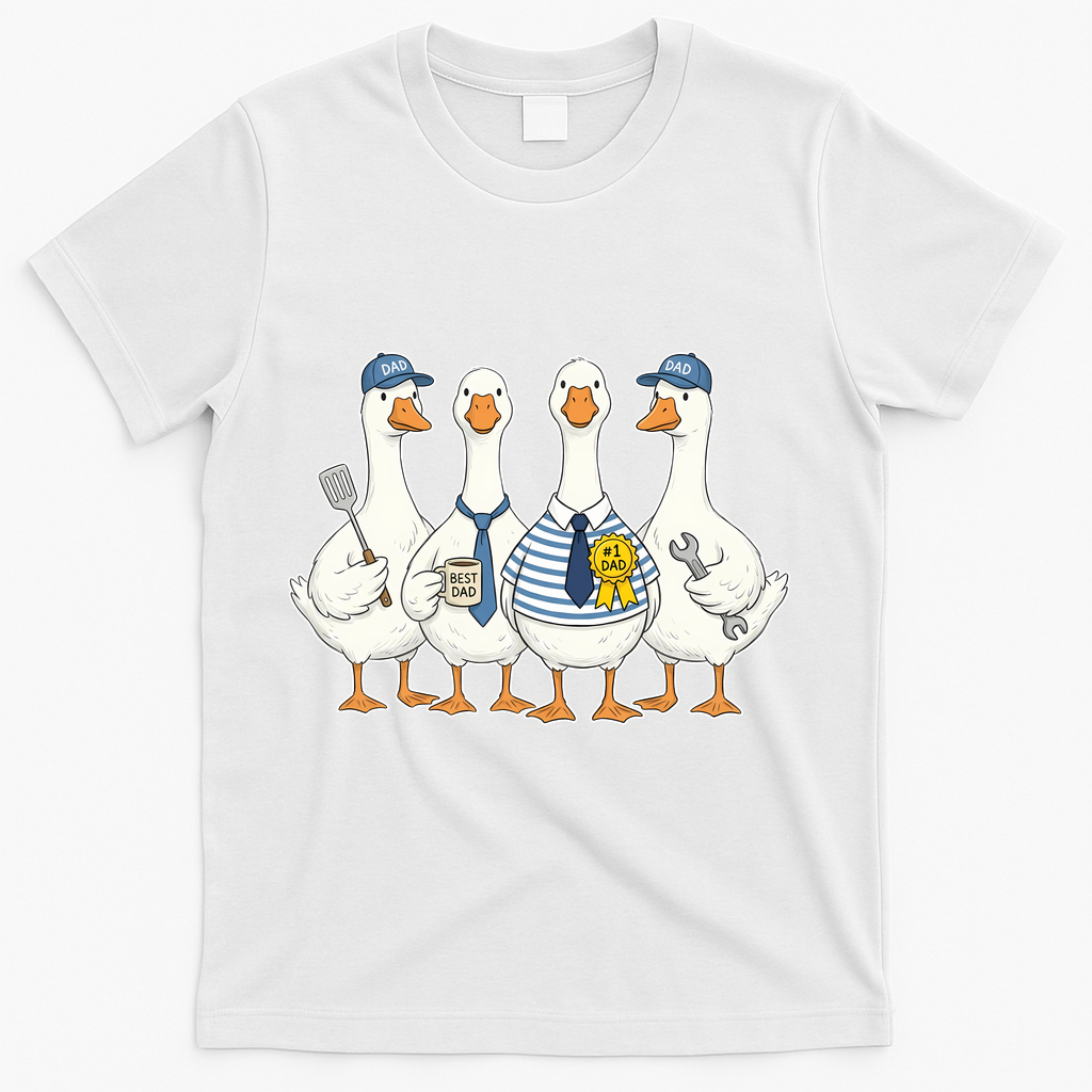 Cute Funny Father's Day Goose Group T-Shirt - White