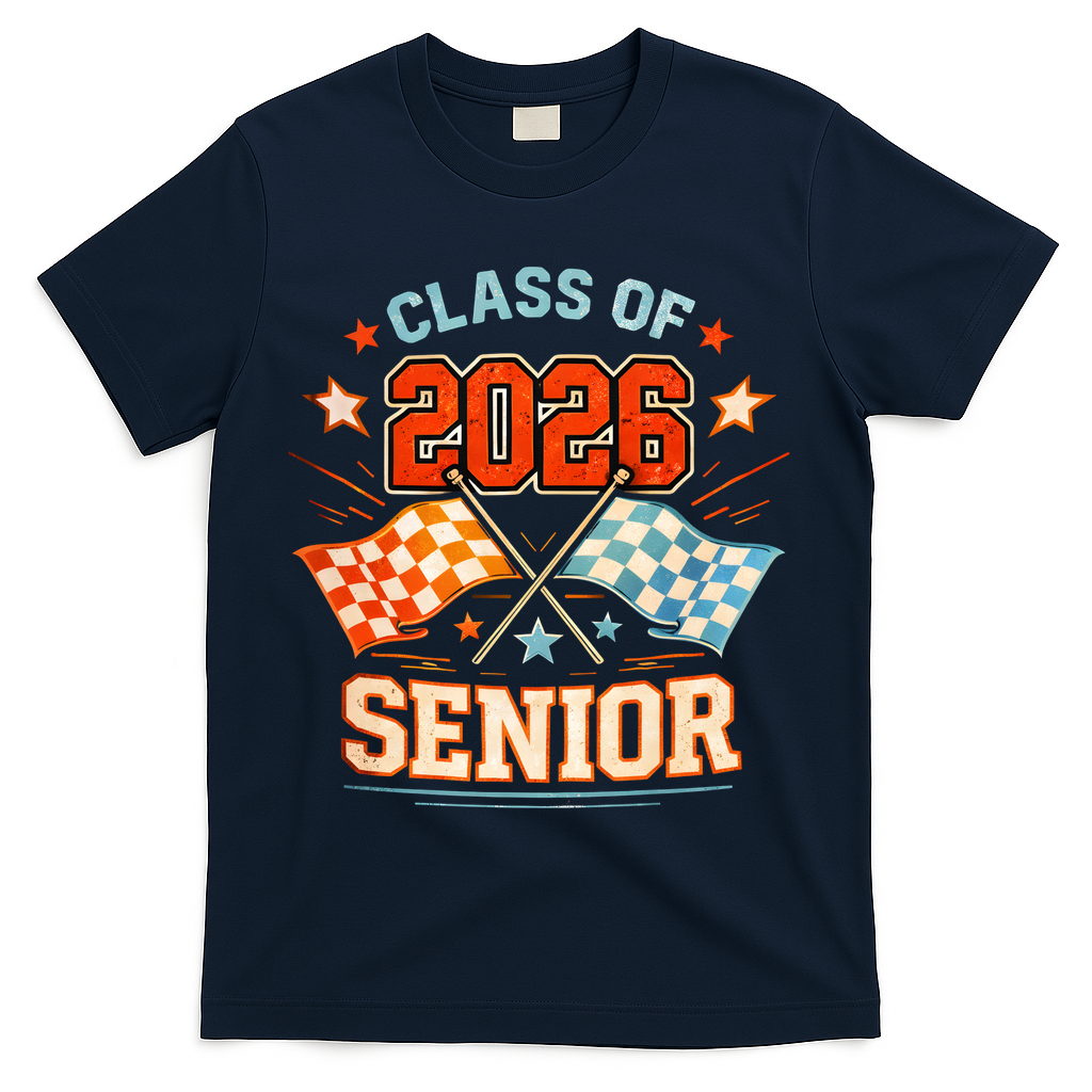 Class Of 2026 Senior Racing Flags T-Shirt - Navy