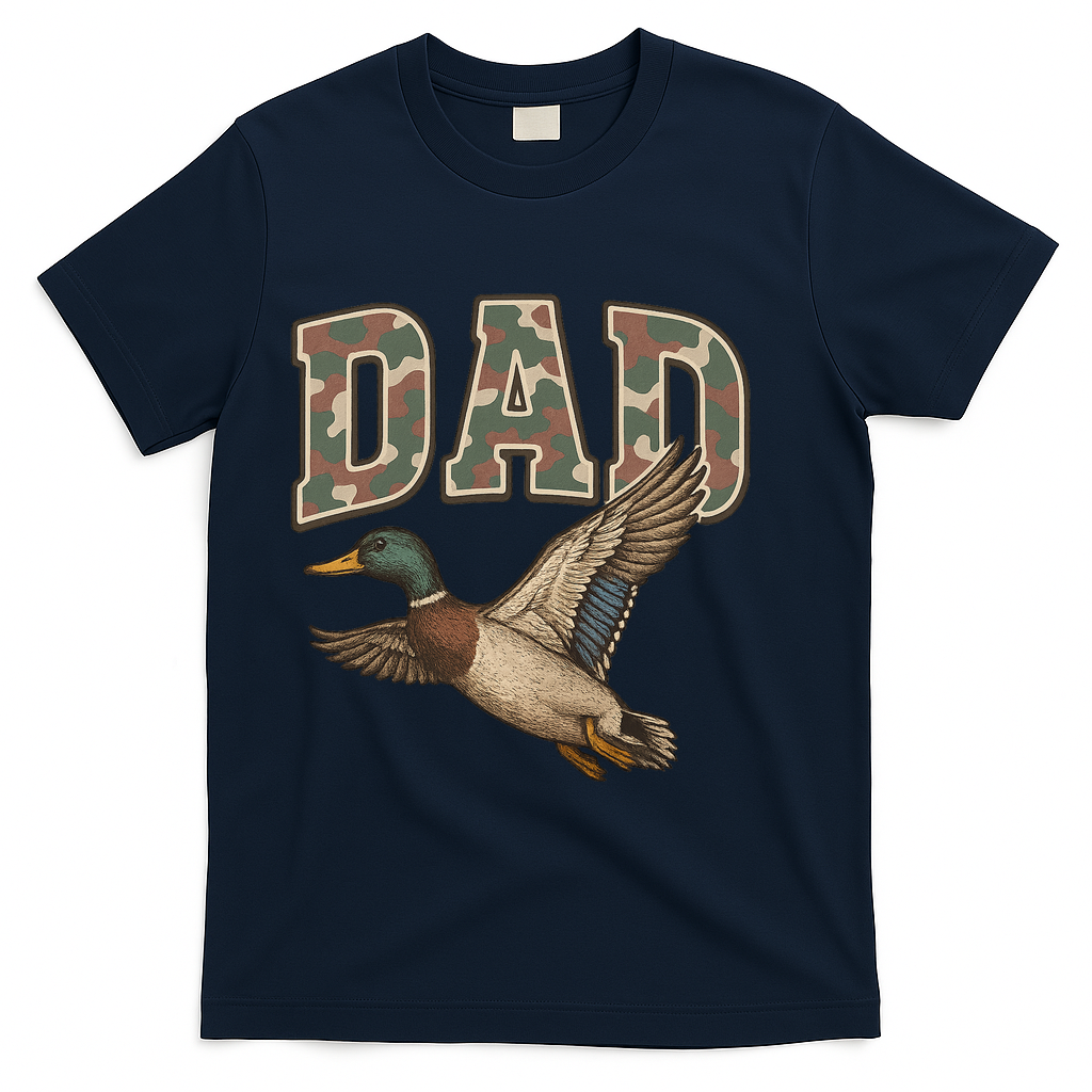 Camouflage Varsity Father's Day Dad Duck Hunting T-Shirt - Navy
