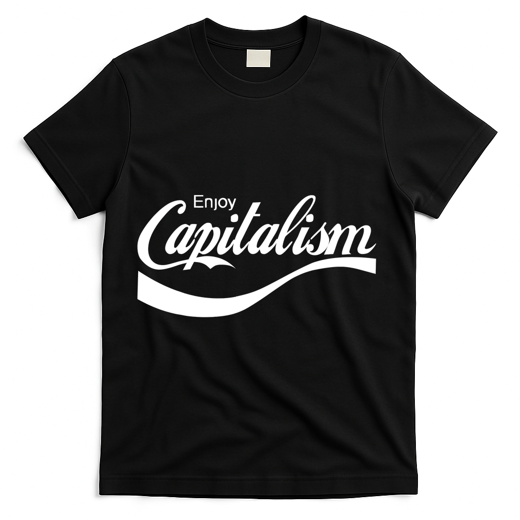 Enjoy Capitalism Funny Parody Political Humor T-Shirt - Black