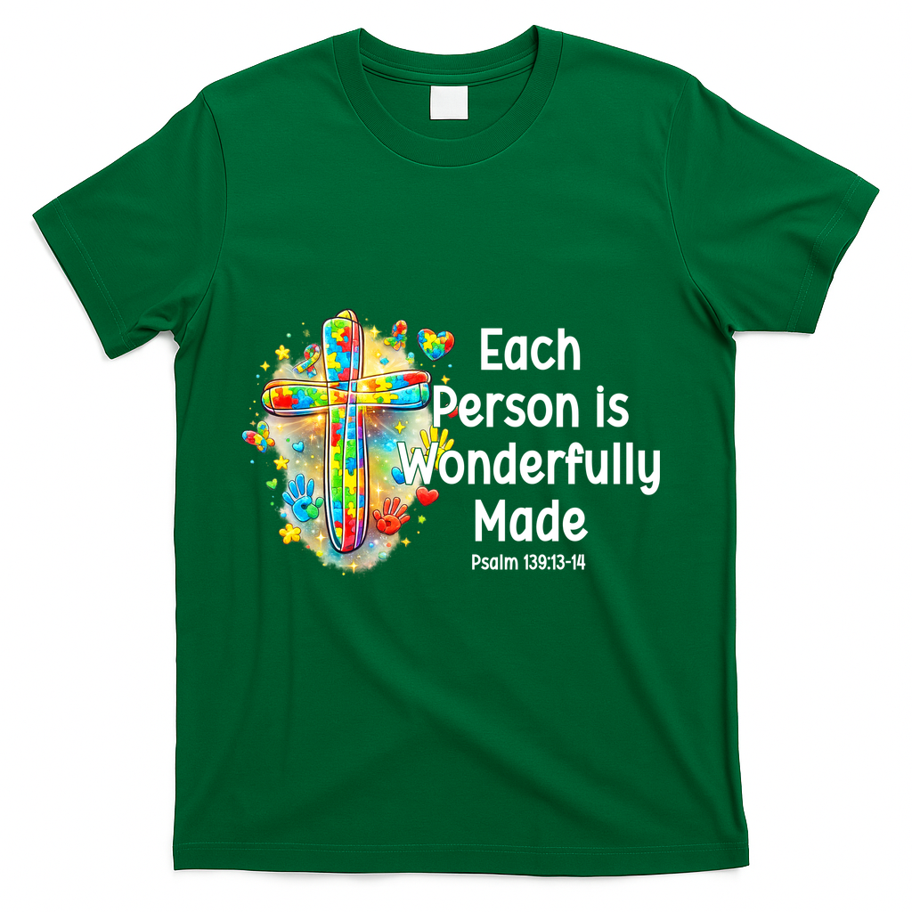 Each Person Is Wonderfully Made Christian Autism T-Shirt - Green