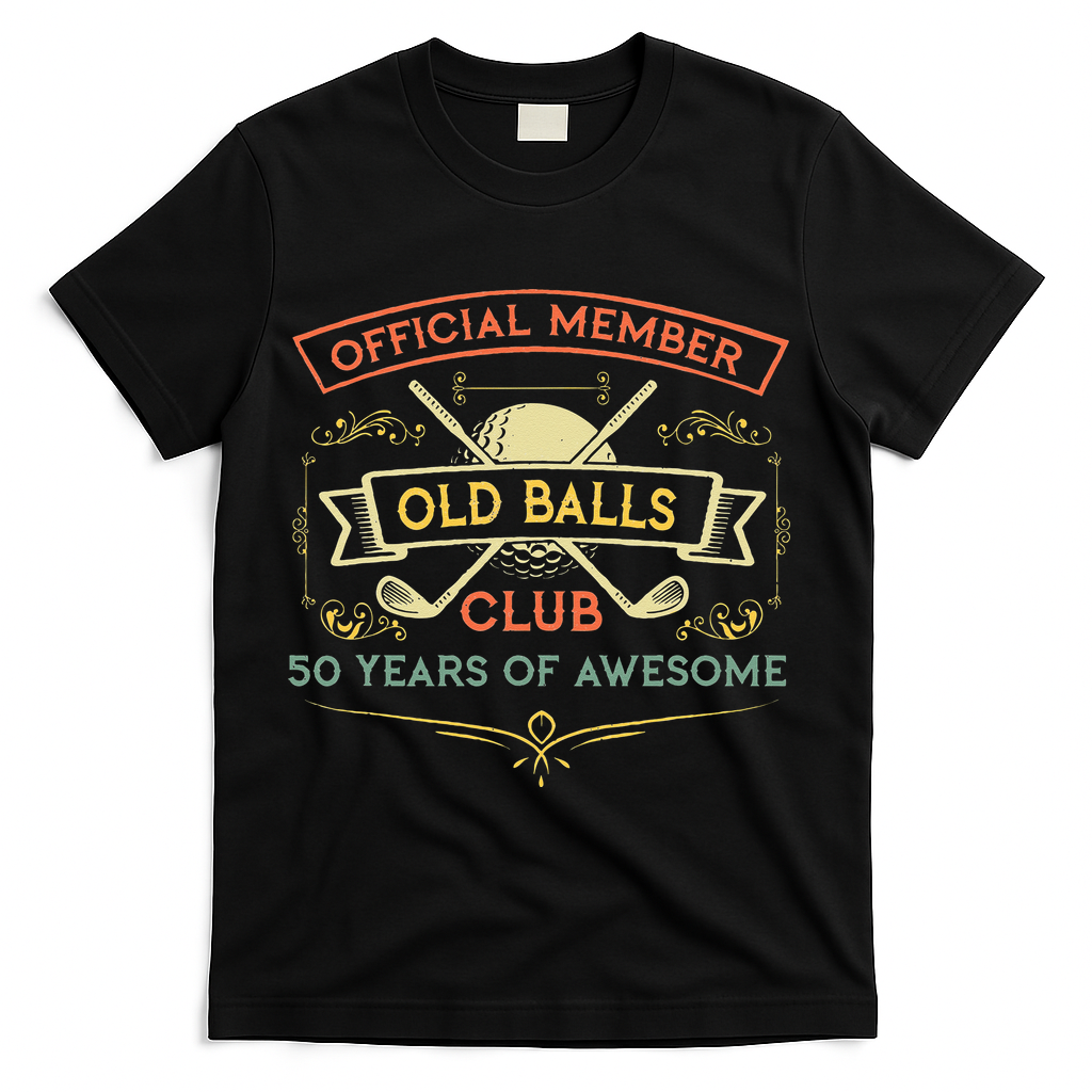 Funny 50th Birthday Old Balls Club 50 Year Old Golfer T-Shirt - Black