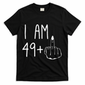 Funny 50th Birthday Women Girl: I Am 49 Plus 1 Middle Finger T-Shirt - Black