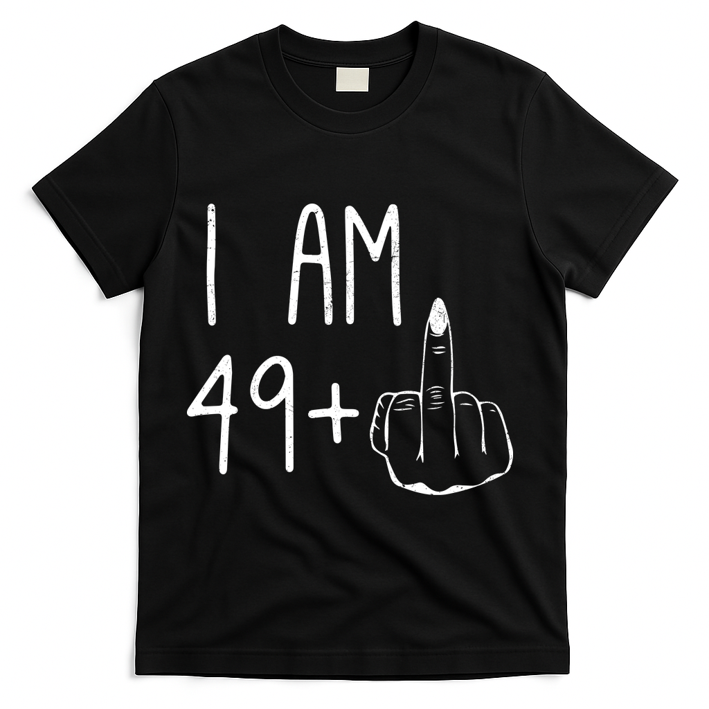 Funny 50th Birthday Women Girl: I Am 49 Plus 1 Middle Finger T-Shirt - Black