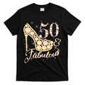Fabulous & 50 Sparkly Heel 50th Birthday T-Shirt - Black