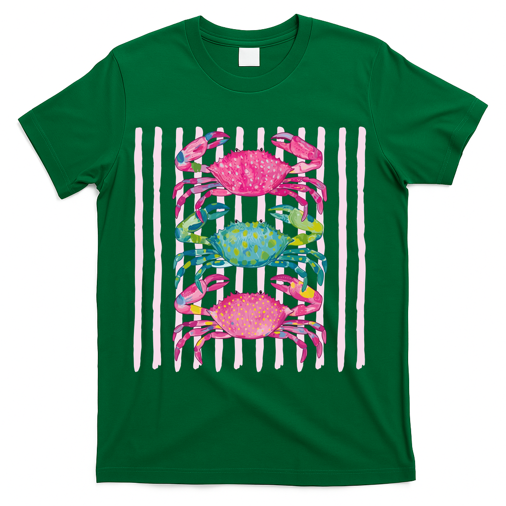 Funny Crab Beach Vibes Nautical Summer Vacation Gift T-Shirt - Green