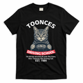 Funny Cat Driving School Graphic with Kitten Steering T-Shirt - Black