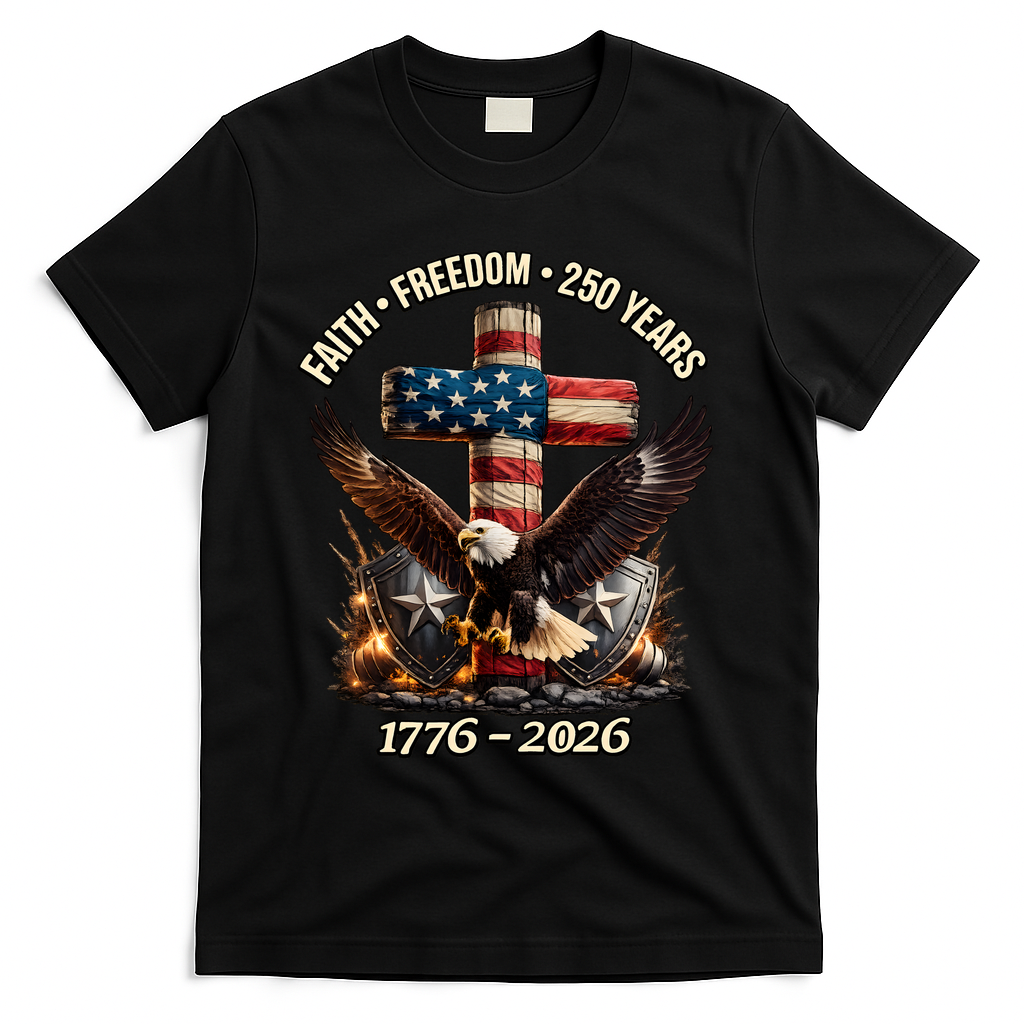 Faith Freedom 250 Years 1776-2026 250th American Anniversary T-Shirt - Black