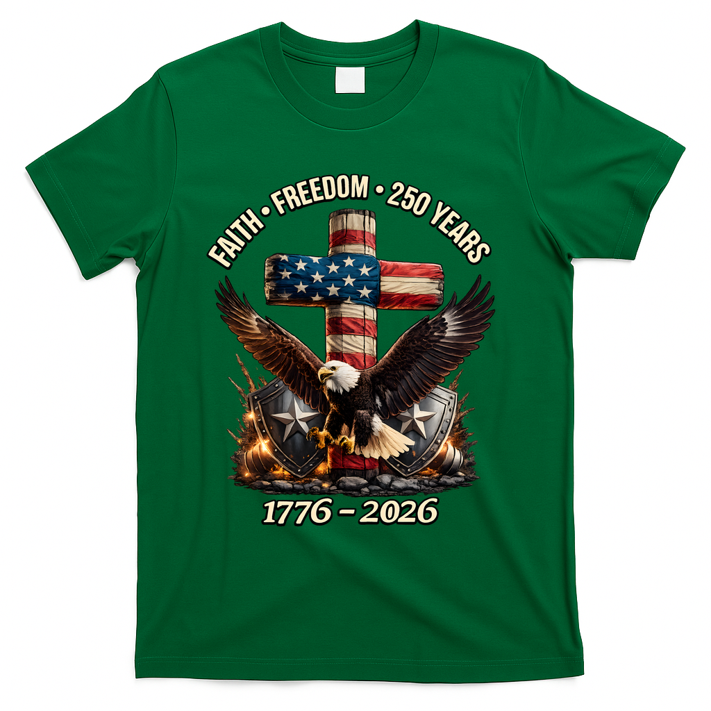 Faith Freedom 250 Years 1776-2026 250th American Anniversary T-Shirt - Green