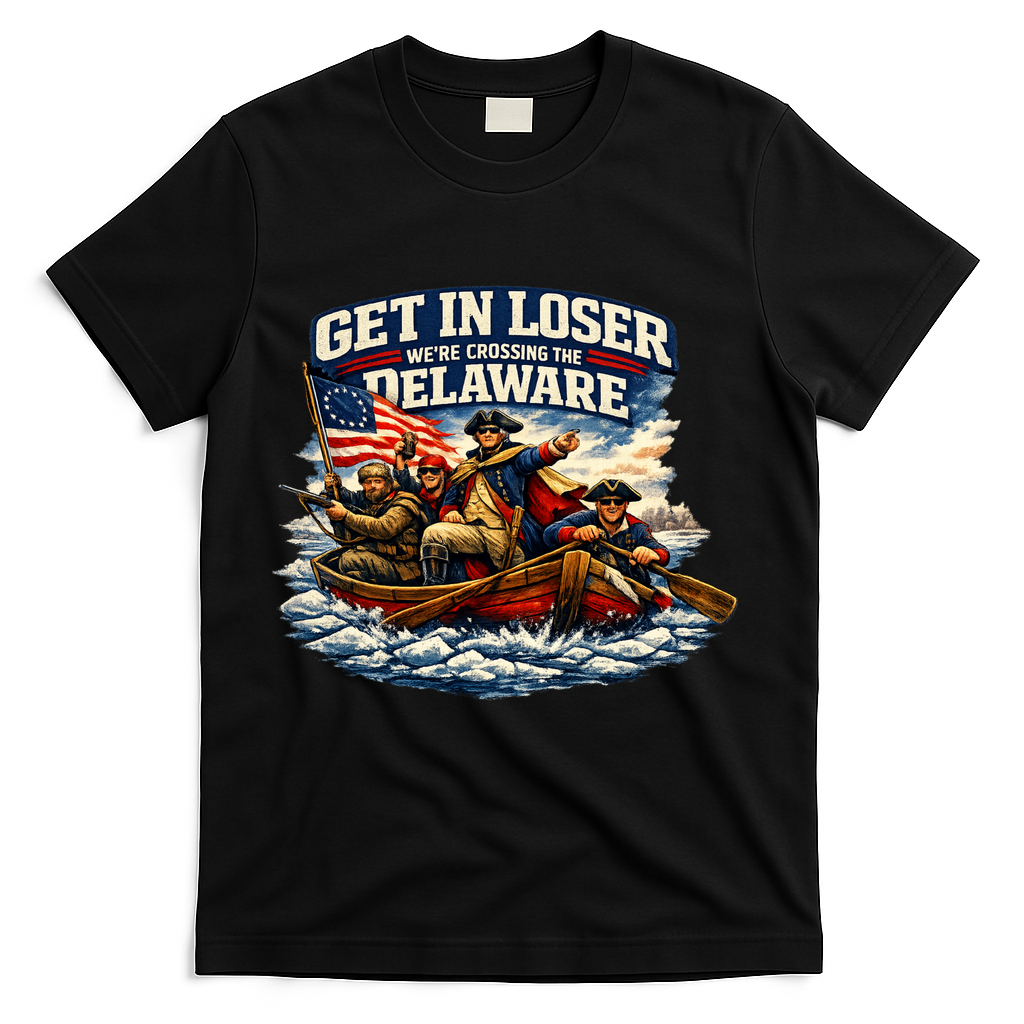 Funny Get In Loser We're Crossing The Delaware T-Shirt - Black