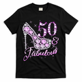 Fabulous & 50 Sparkly Shiny Heel 50th Birthday T-Shirt - Black