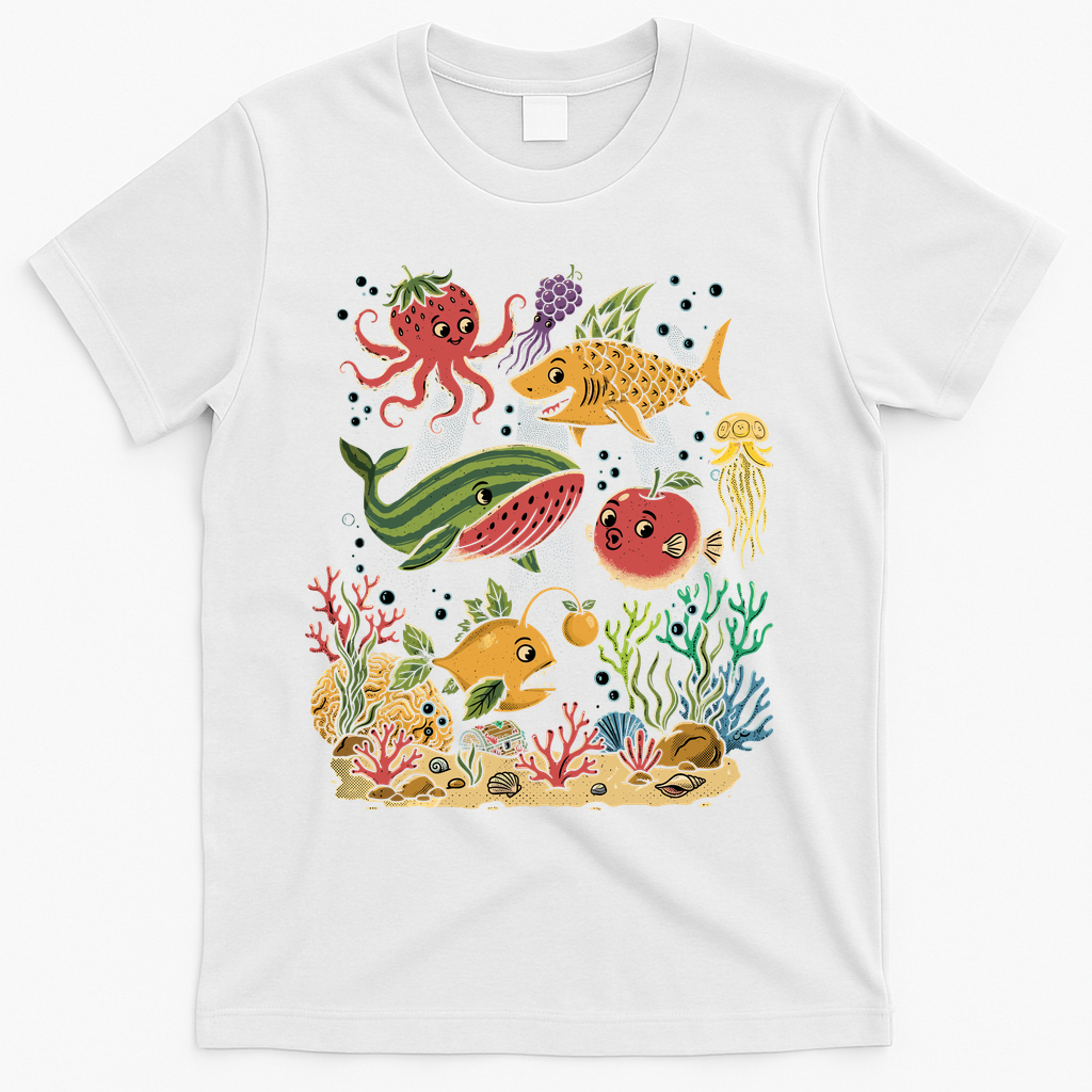 Fish Swiming Fruit T-Shirt - White