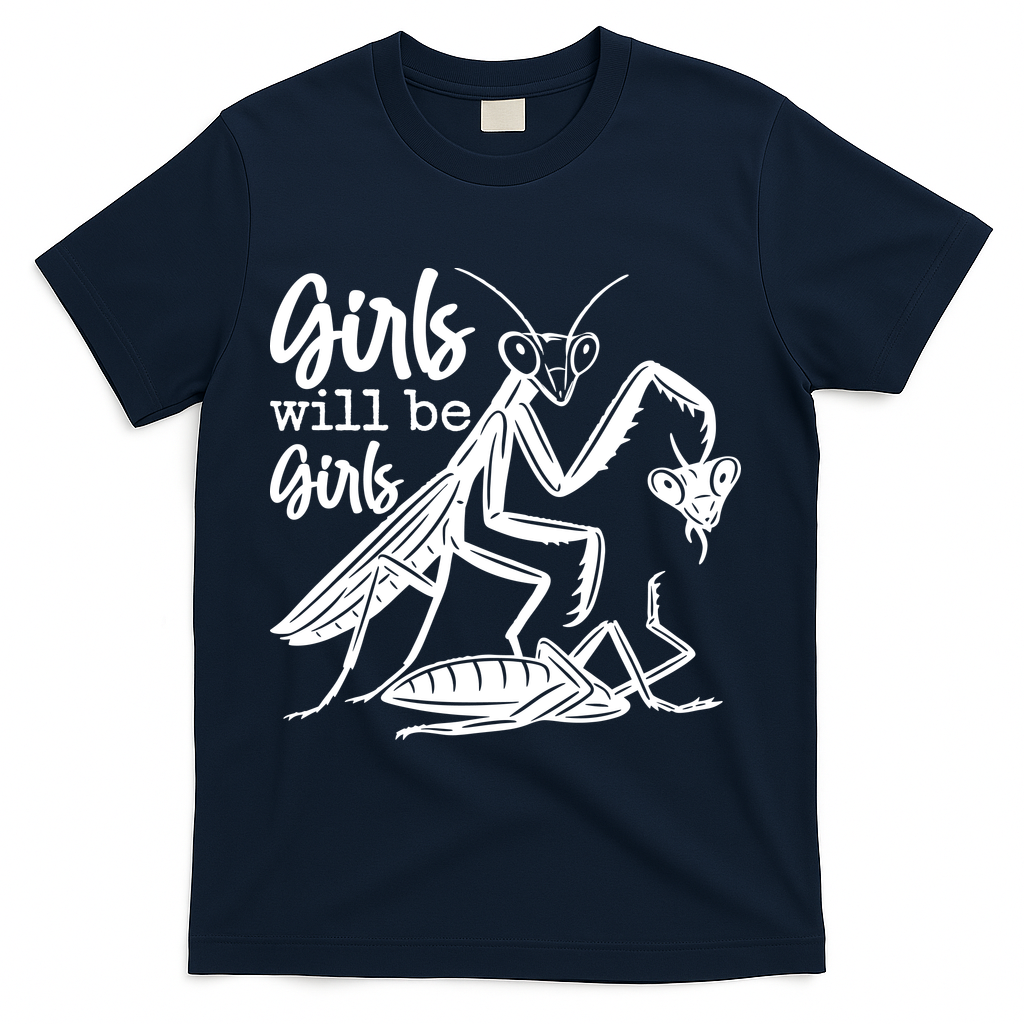 Girls Will Be Girls Praying Mantis T-Shirt - Navy