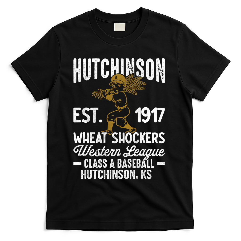 Hutchinson Wheat Shockers Kansas Vintage Baseball Team T-Shirt - Black