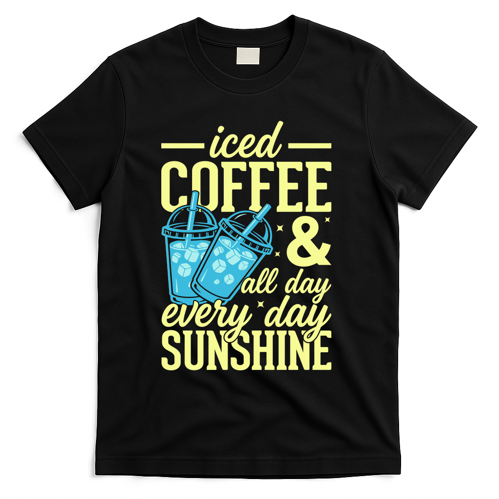 Iced Coffee And Sunshine Summer Vibes T-Shirt - Black
