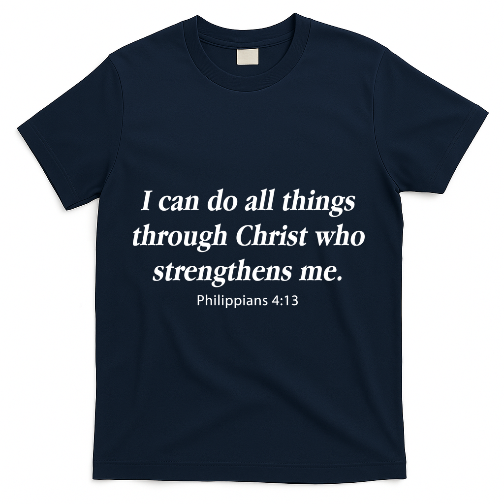 I Can Do All Things Through Christ Bible Quote T-Shirt - Navy