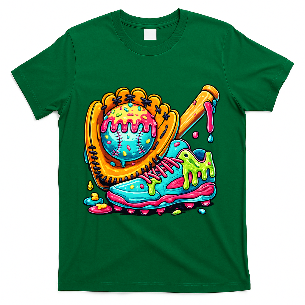 Ice Cream Drip Baseball Stuff T-Shirt - Green