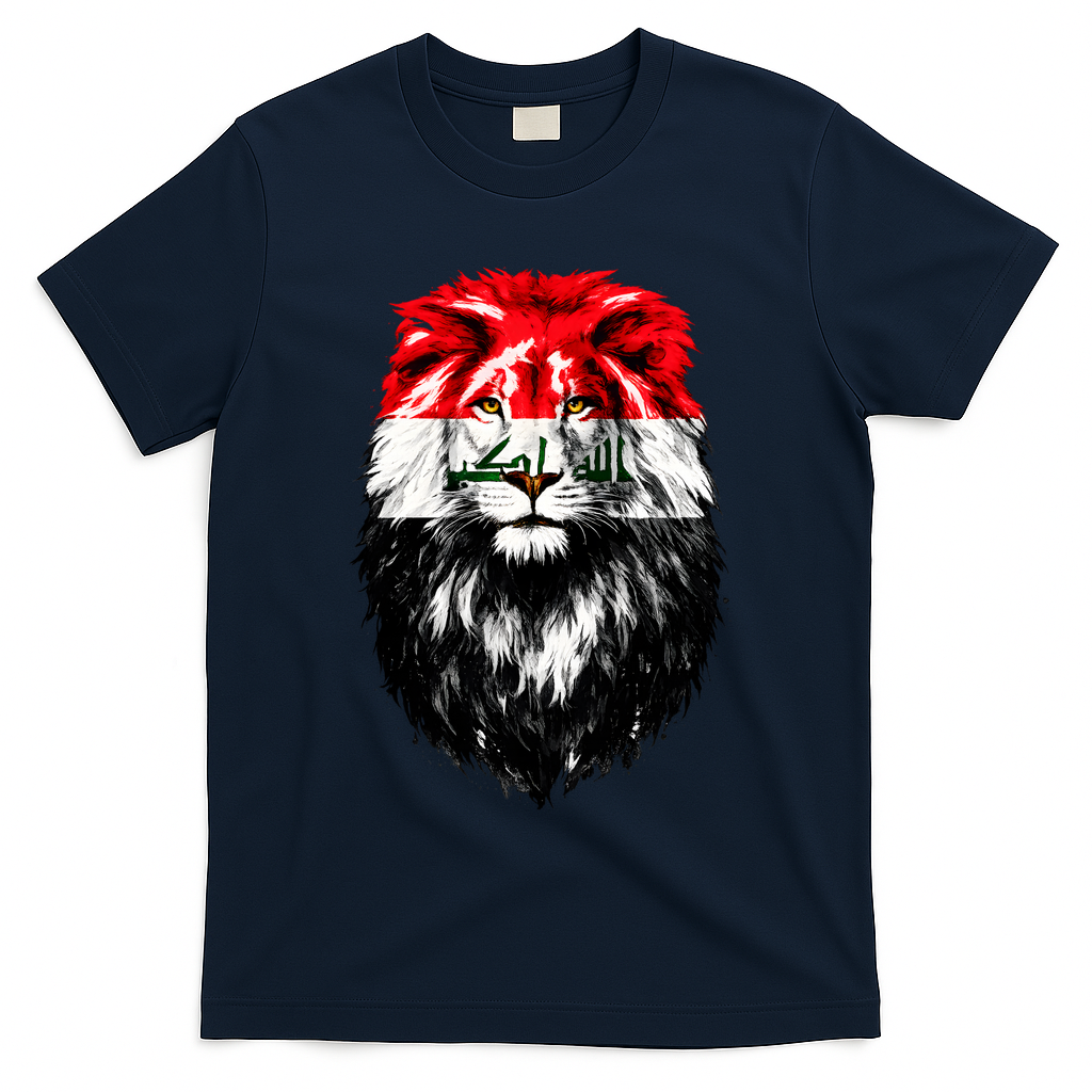 Iraqi Flag Iraq Pride Lion Face T-Shirt - Navy