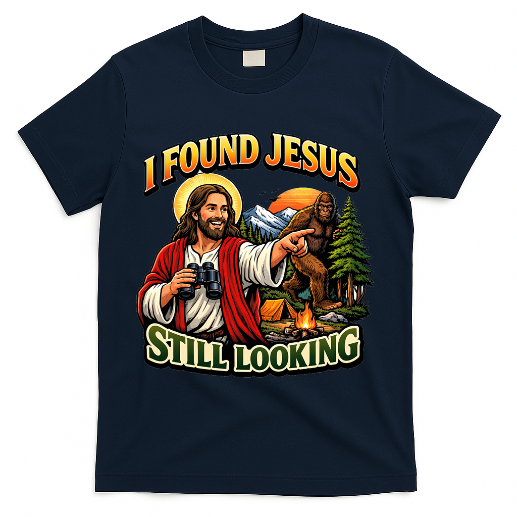 I Found Jesus Still Looking Bigfoot T-Shirt - Navy
