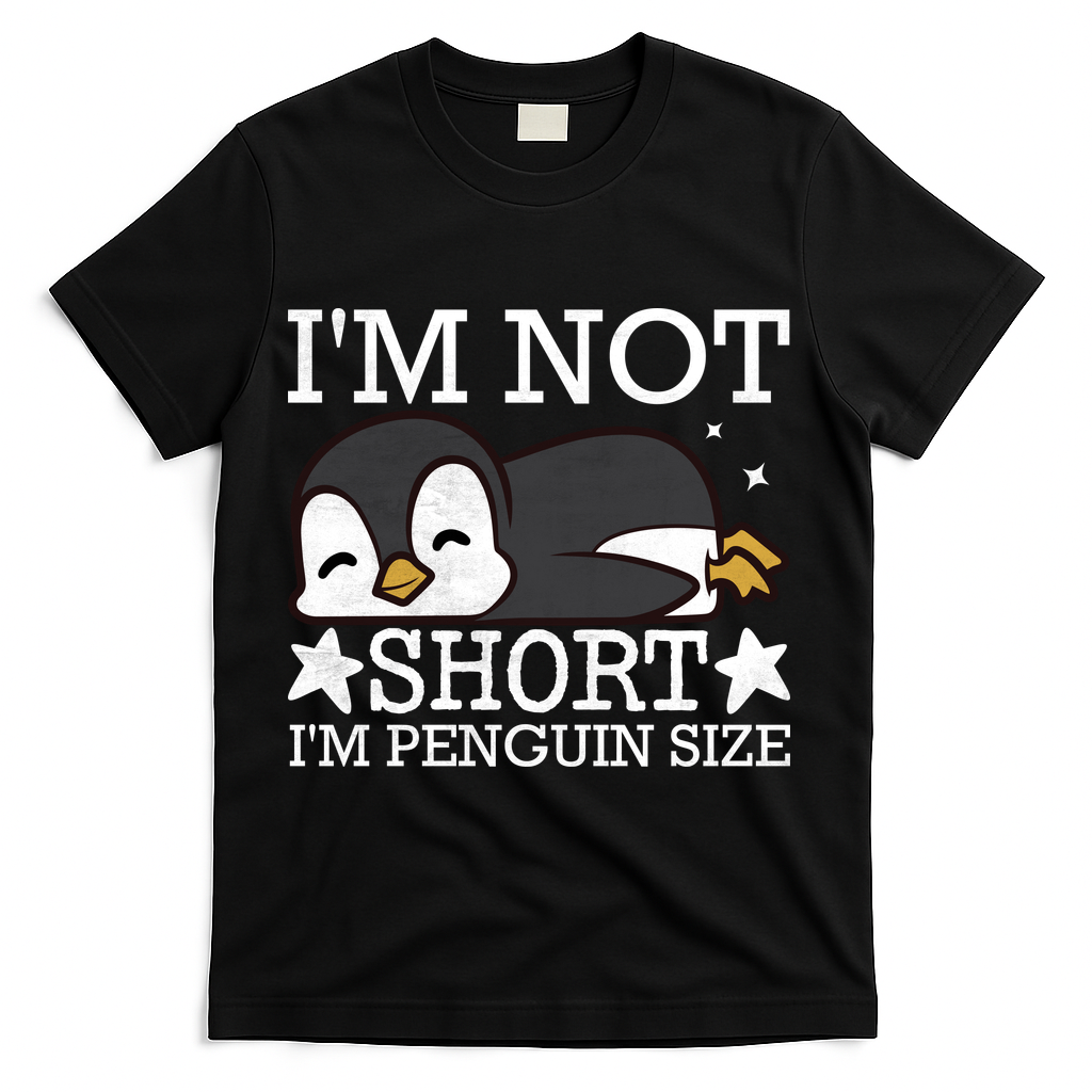 I'm Not Short I'm Penguine Size Funny Meme T-Shirt - Black