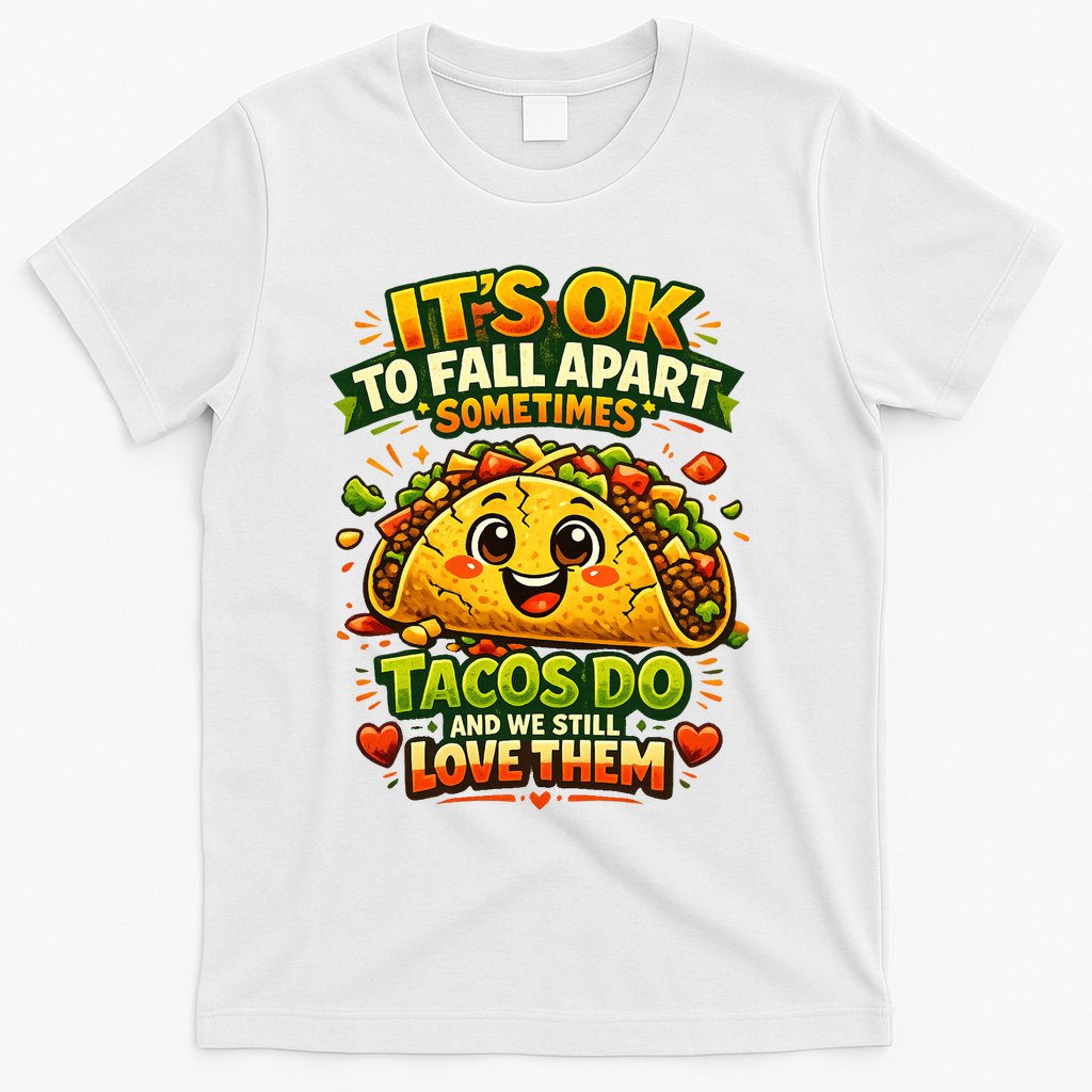 It's Ok To Fall Apart Sometimes Tacos Do And We Still Love Them T-Shirt - White
