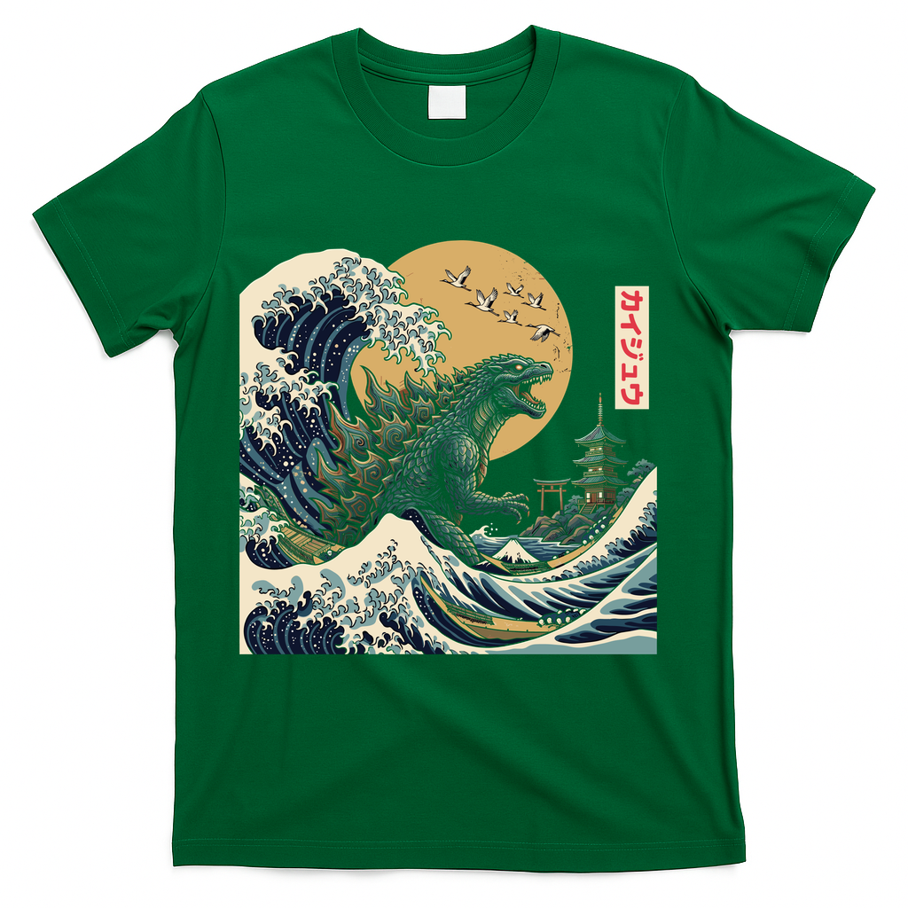 Kaiju Wave Monster Japanese Kawaki T-Shirt - Green