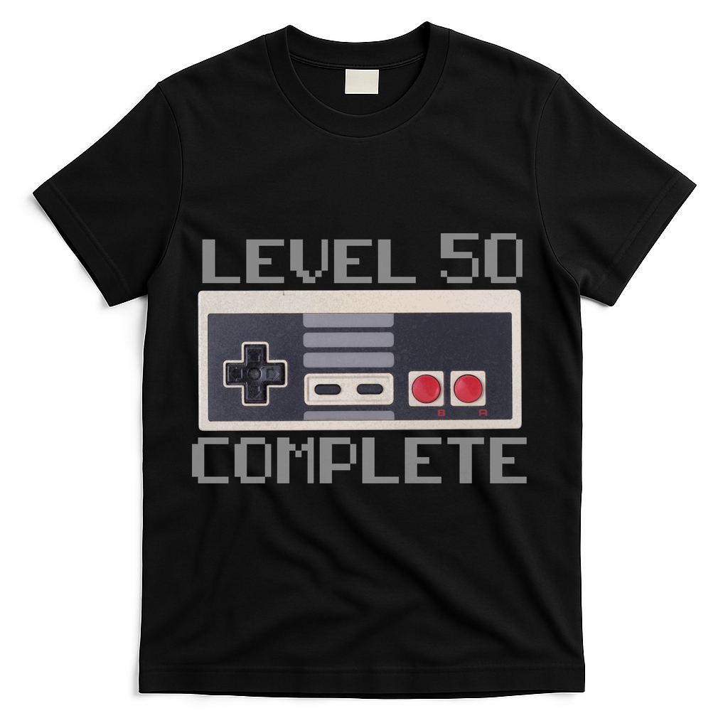 Level 50 Complete Retro Gamer 50th Birthday T-Shirt - Black