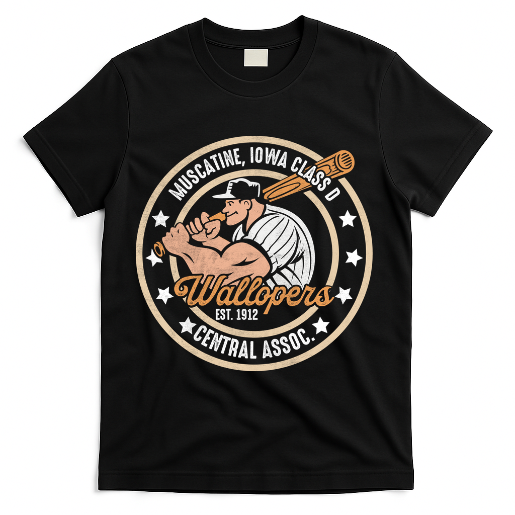 Muscatine Iowa Wallopers Baseball Heritage Vintage T-Shirt - Black