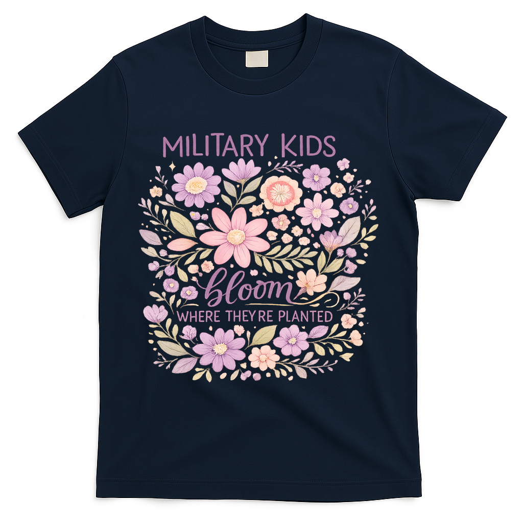 Military Kids Where They're Planted Purple Up T-Shirt - Navy