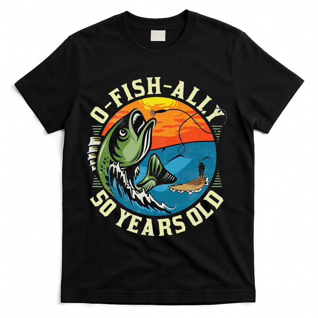 OFishAlly 50 Years Old 50th Birthday Fishing T-Shirt - Black