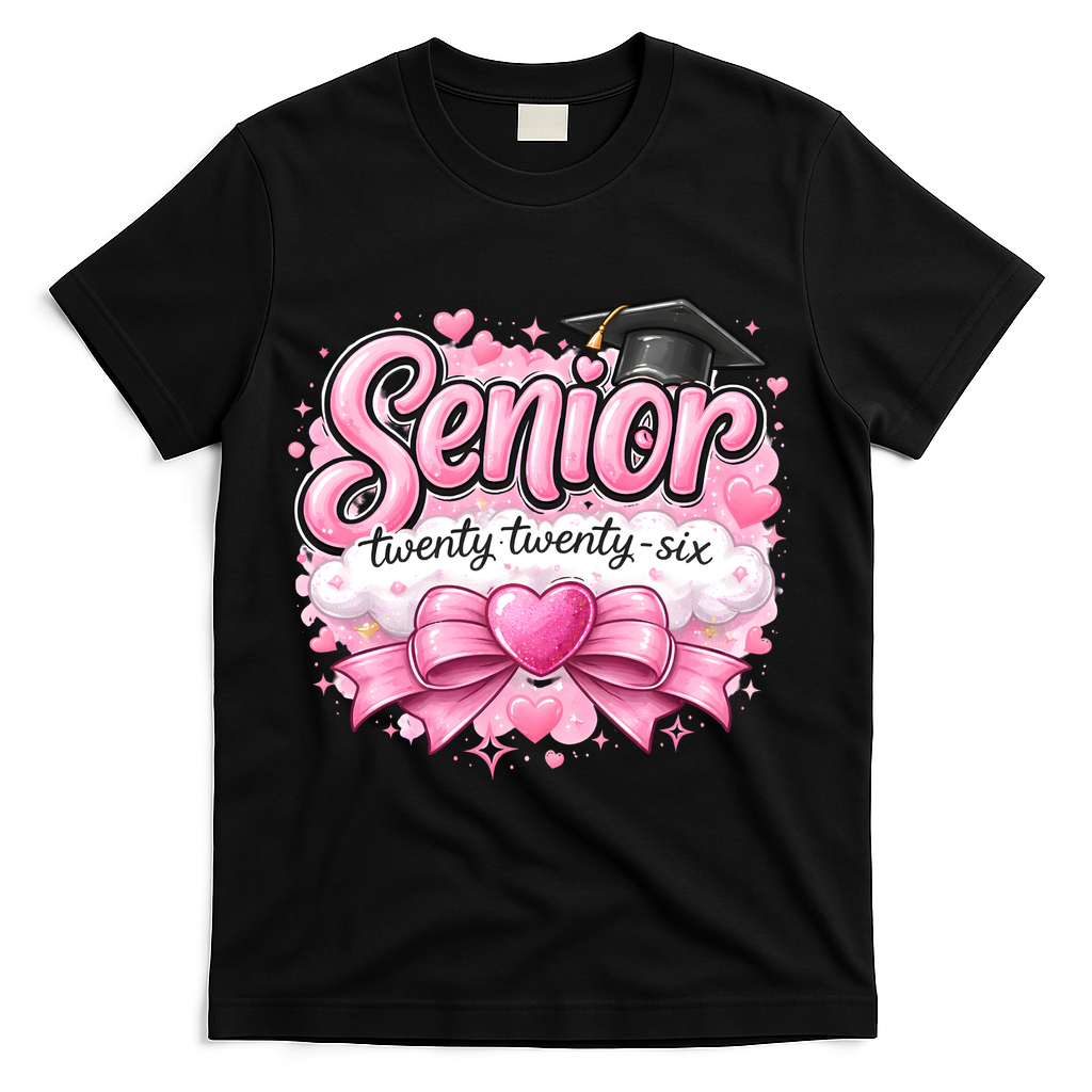 Pink Class Of 2026 Senior Graduate T-Shirt - Black