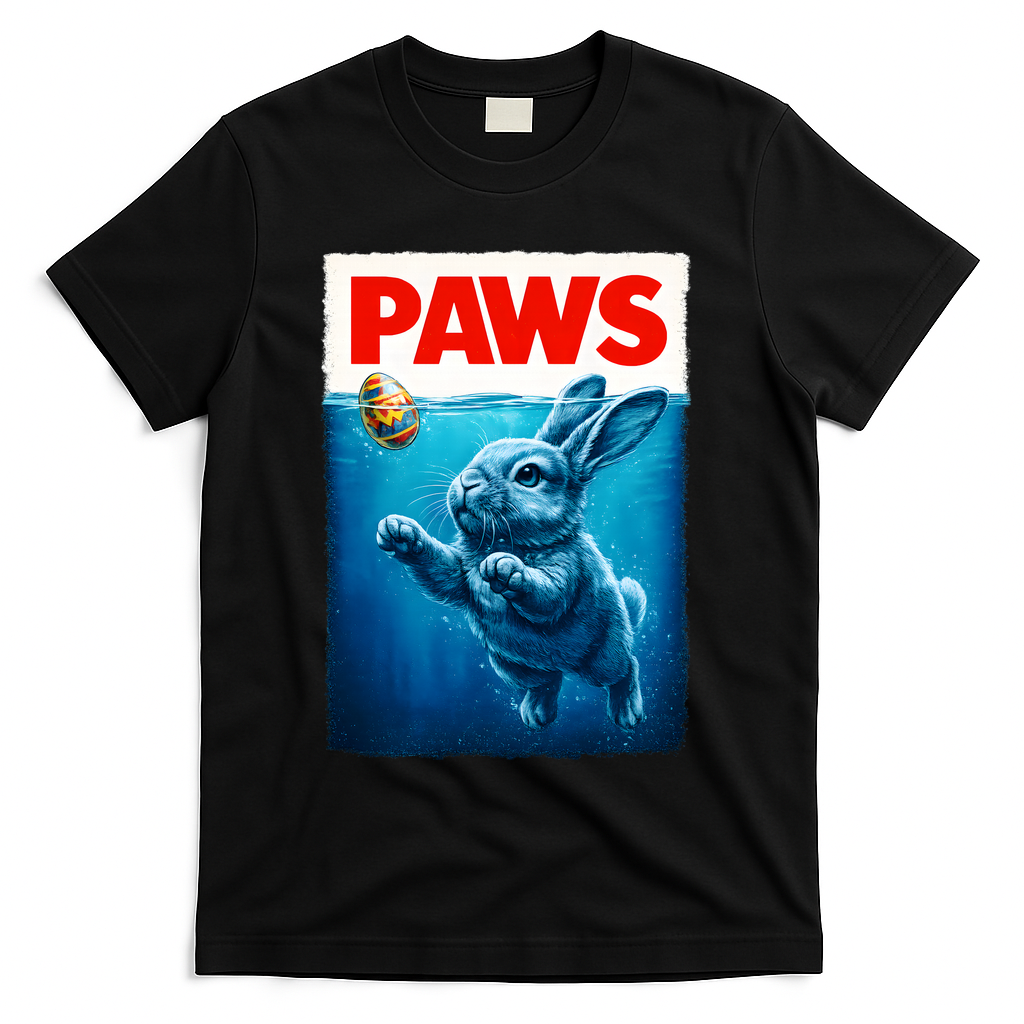 Paws Movie Poster Egg Easter Bunny T-Shirt - Black