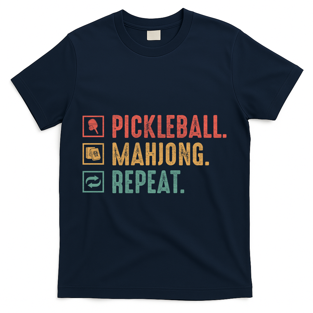 Pickleball Mahjong Repeat T-Shirt - Navy