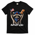Patriotic Raccoon America Flag Hot Dog Celebration T-Shirt - Black
