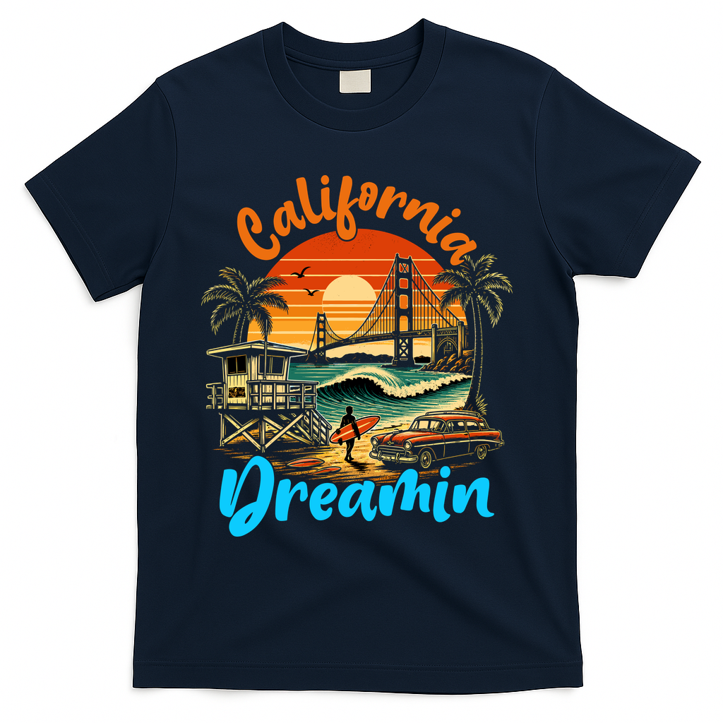 Retro California Vintage West Coast Cali Sunset T-Shirt - Navy