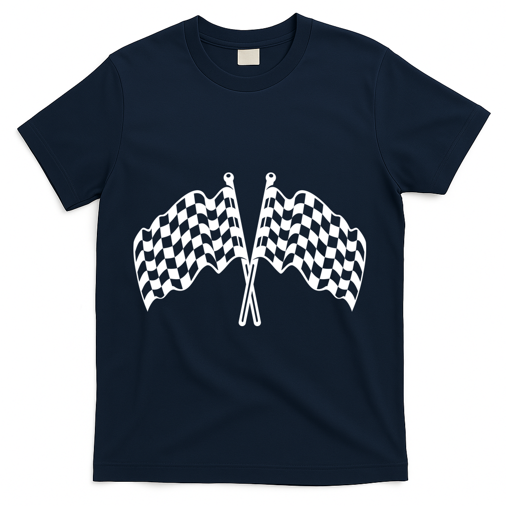 Race Day Checkered Flag Racing Fan Front And Back T-Shirt - Navy