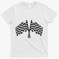 Race Day Checkered Flag Racing Fan Front And Back T-Shirt - White