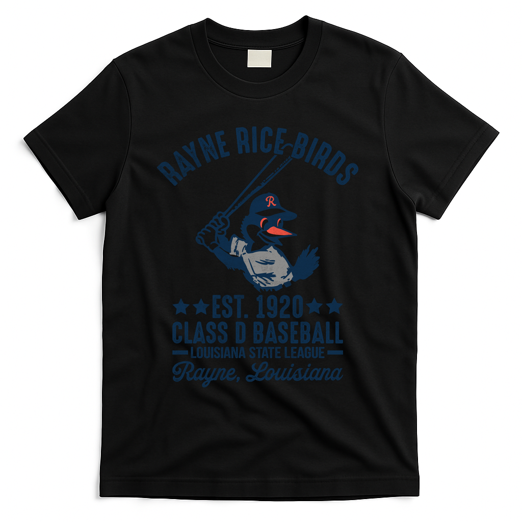 Rayne Rice Birds Louisiana Vintage Baseball Team Tribute T-Shirt - Black