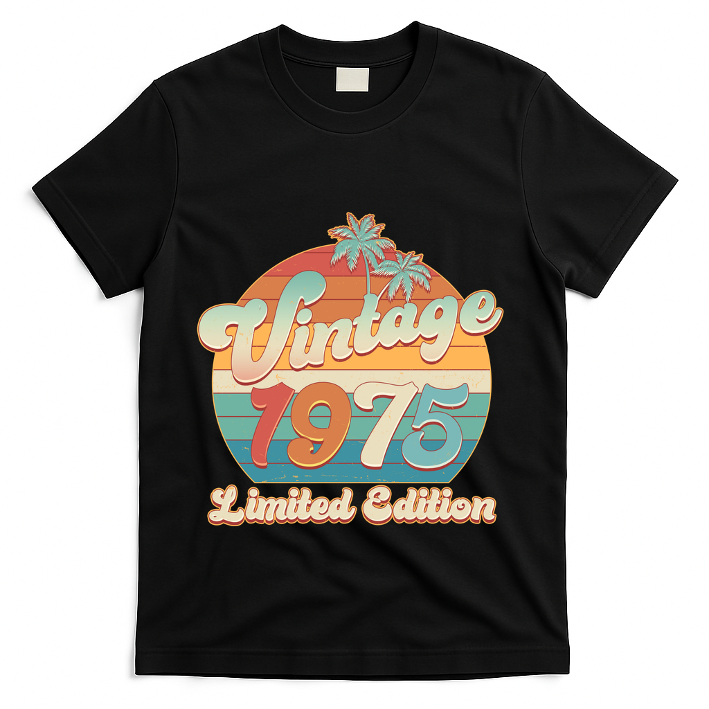 Retro Tropical Vintage 1975 Limited Edition 50th Birthday T-Shirt - Black