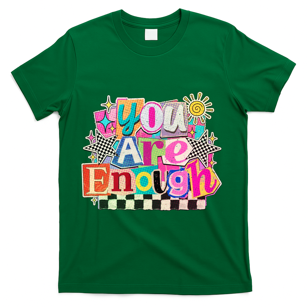 Retro You Are Enough Collage T-Shirt - Green