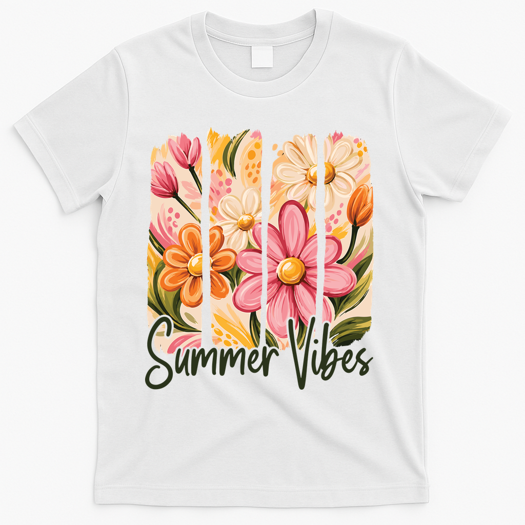 Summer Vibes Floral Beach Life T-Shirt - White