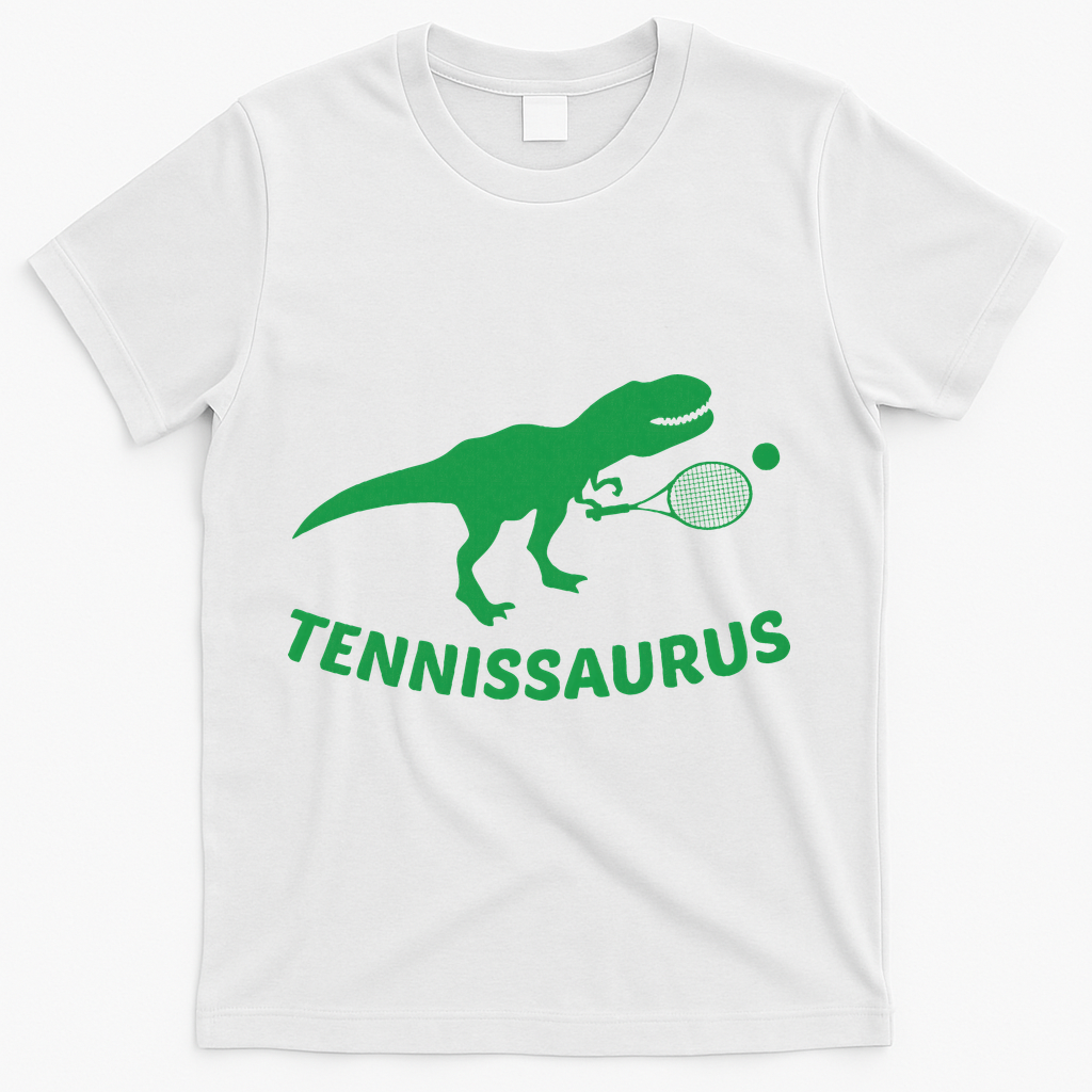 Tennisaurus Dinosaur Tennis Funny Racket T-rex T-Shirt - White