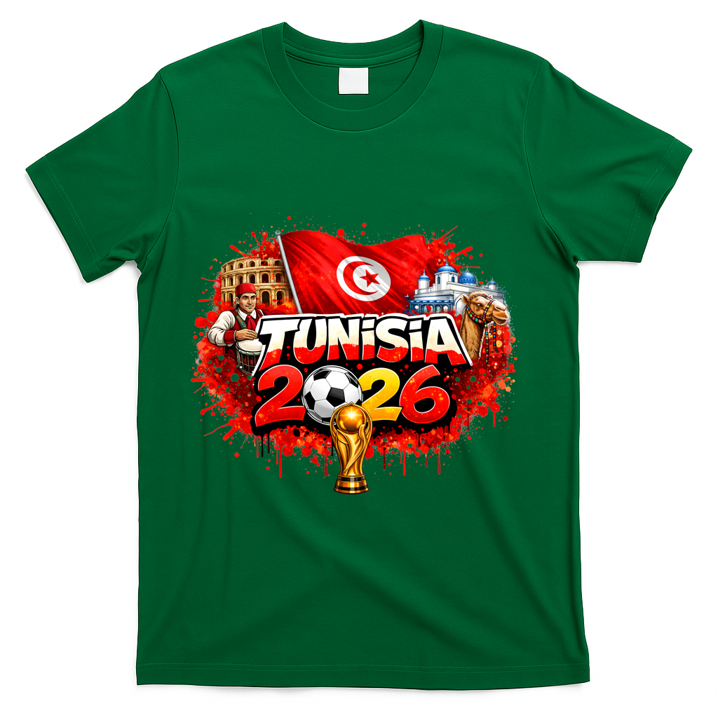 TUNISIA North America Soccer Tournament 2026 T-Shirt - Green