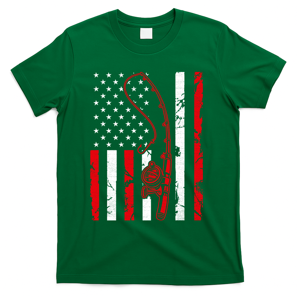 USA Fishing Flag Gift For Fisherman T-Shirt - Green