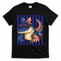 USA Patriotic 4th July Leopard Print Alligator Crocodile  T-Shirt - Black