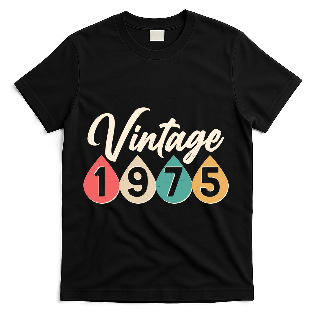 Vintage 1975 50th Birthday Retro Teardrop Design T-Shirt - Black