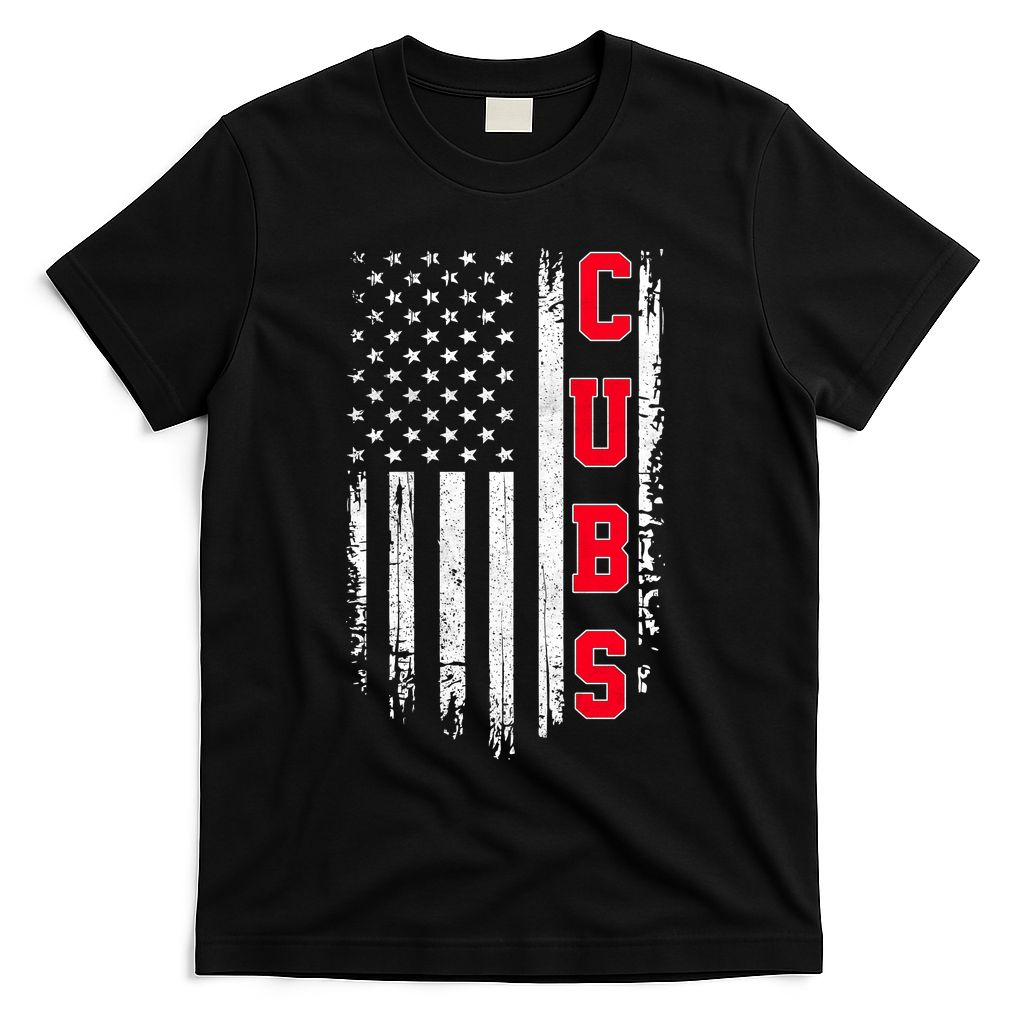 Vintage Cubs Name American US Flag Sports T-Shirt - Black