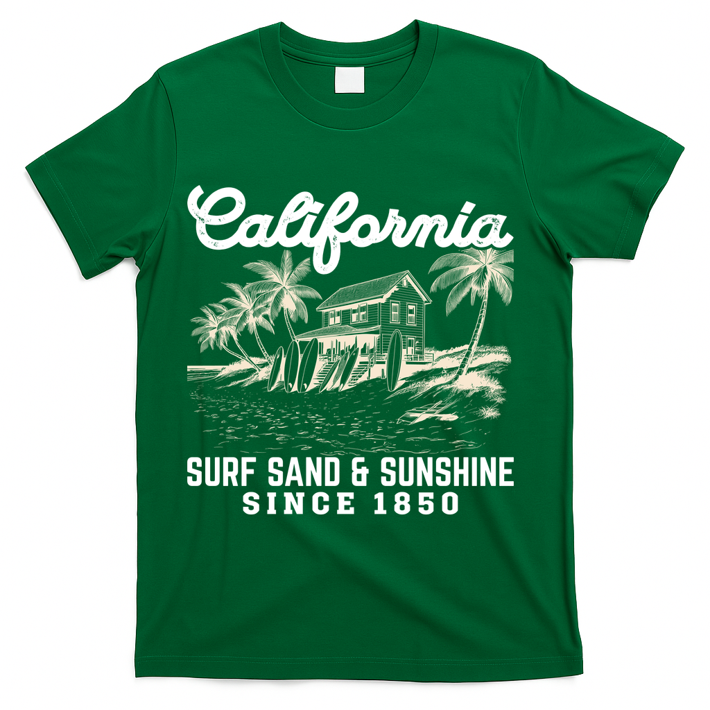 Vintage California Summer Beach Vibes Vacation T-Shirt - Green