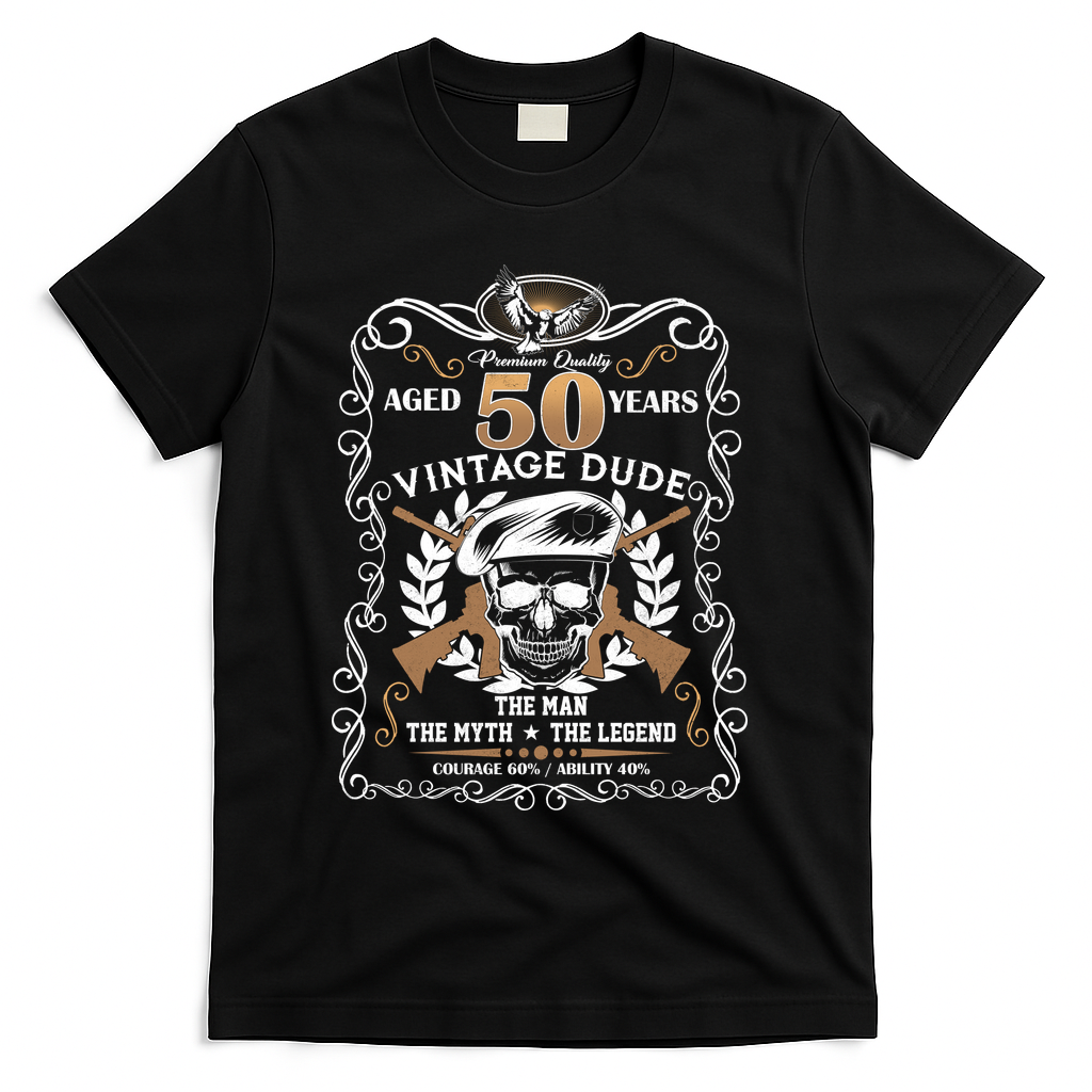 Vintage Dude Aged 50 Years Man Myth Legend 50th Birthday T-Shirt - Black